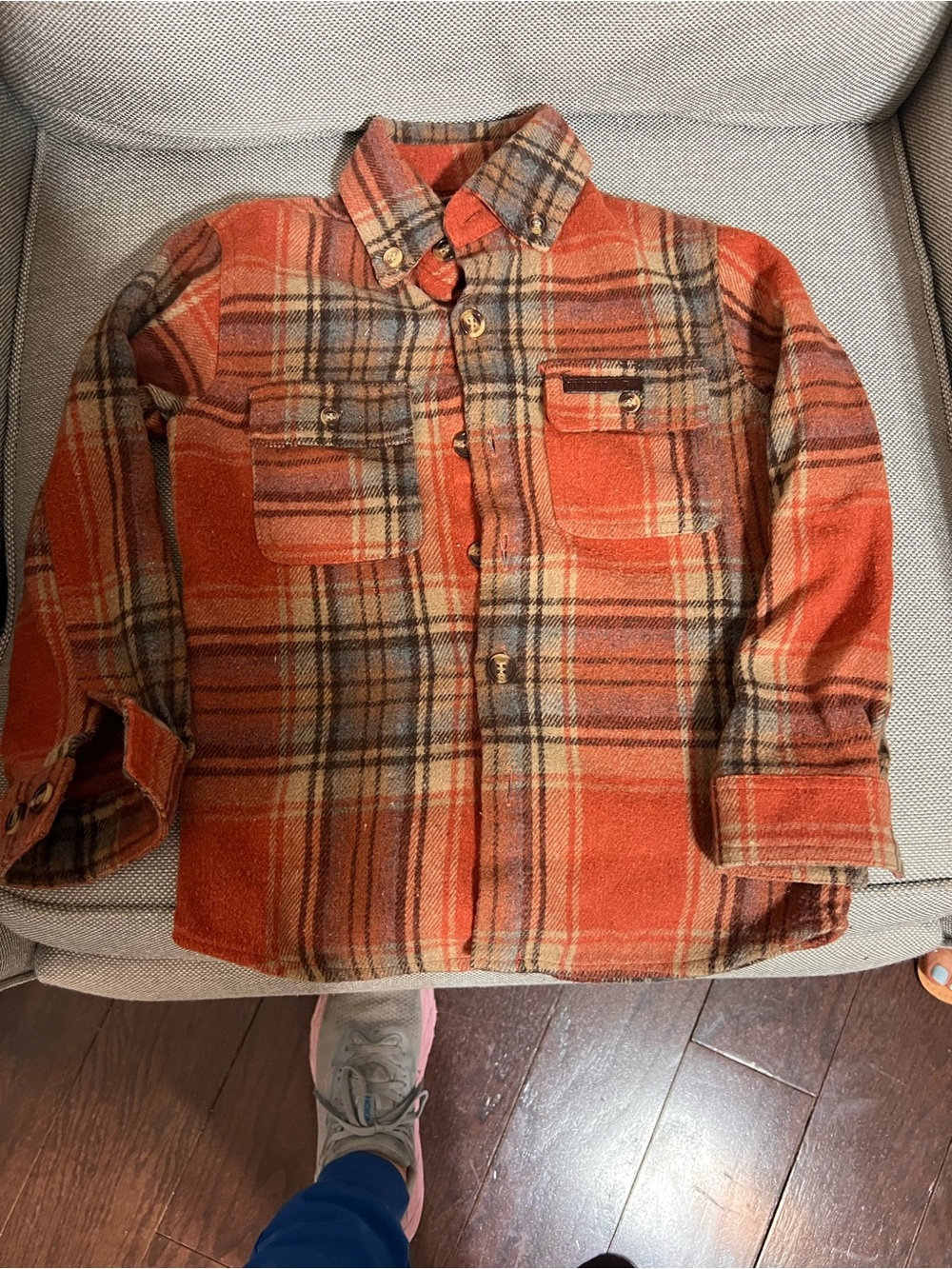 Kids Orange Plaid Button-Front Shirt Jacket